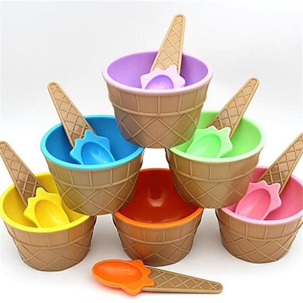 1pcs reusable cute ice cream bowls and spoons a wonderful gift Children love