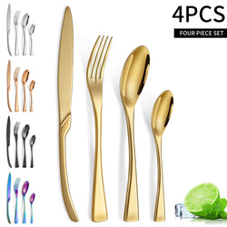 4pcs/24Pcs 304 Stainless Steel Silverware Silver Tableware Fork Steak Knife Spoon Flatware Dishwasher Safe Luxury Cutlery Set Gift