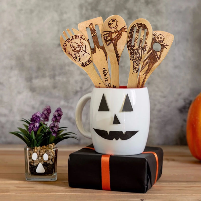 5Pcs Non-stick Spatula Shovel Wooden Halloween Cooking Utensils Set Cookware Cooking Tool Gift Wooden Shovel Kitchen Accessories